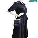 CHANEL Chic Pearls Flap Quilted Lambskin Leather Shoulder Bag Navy Blue
