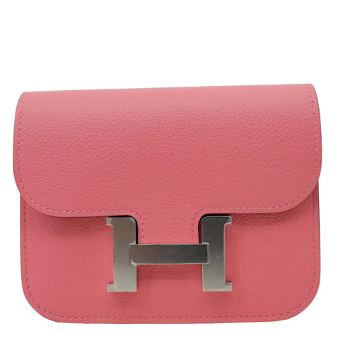 HERMES Constance Slim Calfskin Leather Wallet Rose Confetti Sanguine