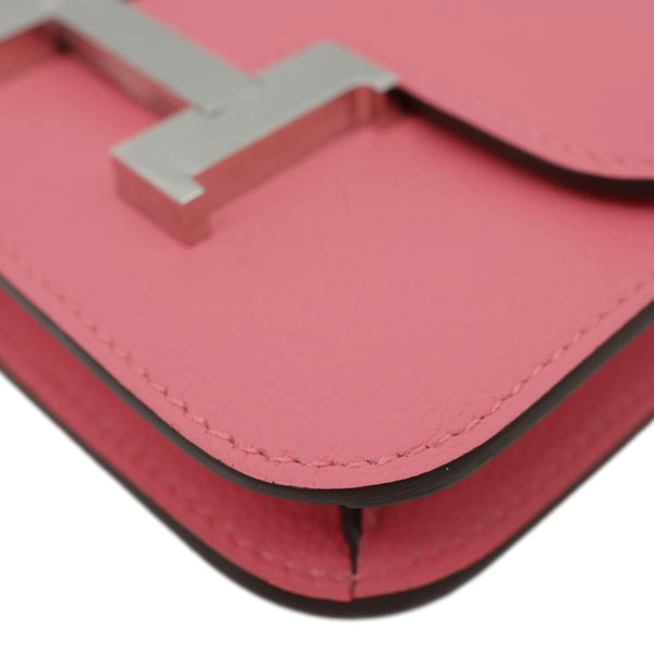 HERMES Constance Slim Calfskin Leather Wallet Rose Confetti Sanguine