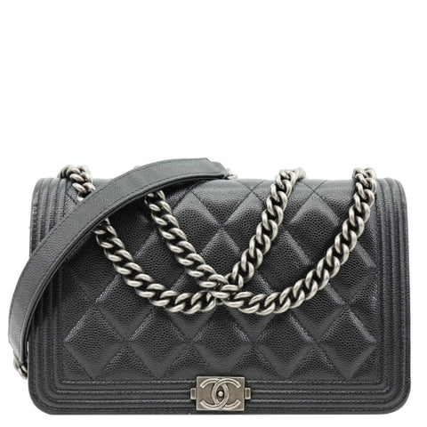 CHANEL Boy Quilted Caviar Leather Wallet On Chain Crossbody Bag Black