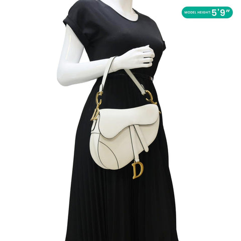 CHRISTIAN DIOR Saddle Grained Calfskin Leather Shoulder Bag Off White