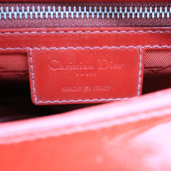 CHRISTIAN DIOR Lady Dior Medium Quilted Patent Leather Shoulder Bag Burgundy