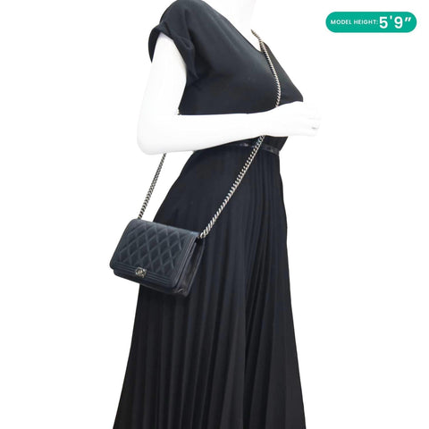 CHANEL Boy Quilted Caviar Leather Wallet On Chain Crossbody Bag Black