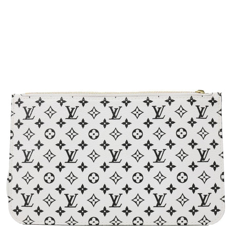 LOUIS VUITTON Neverfull MM Pochette Monogram Canvas Wristlet White