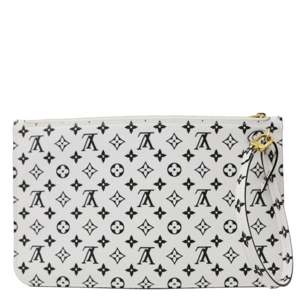 LOUIS VUITTON Neverfull MM Pochette Monogram Canvas Wristlet White