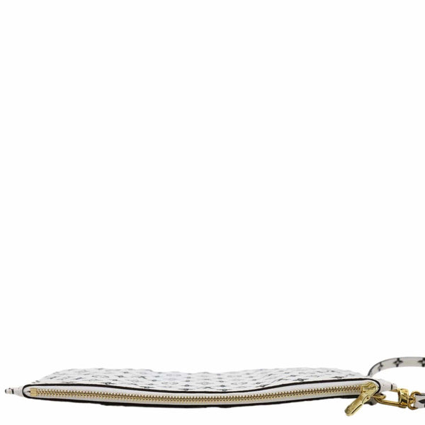 LOUIS VUITTON Neverfull MM Pochette Monogram Canvas Wristlet White