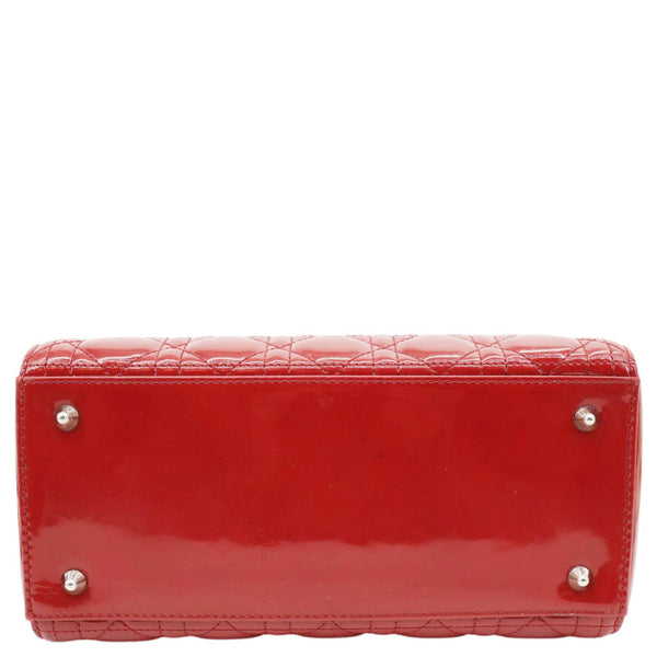 CHRISTIAN DIOR Lady Dior Medium Quilted Patent Leather Shoulder Bag Burgundy