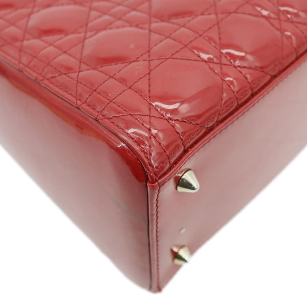 CHRISTIAN DIOR Lady Dior Medium Quilted Patent Leather Shoulder Bag Burgundy