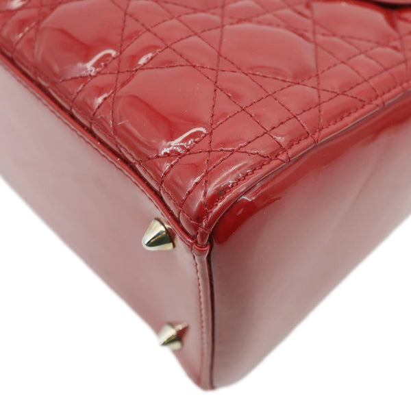 CHRISTIAN DIOR Lady Dior Medium Quilted Patent Leather Shoulder Bag Burgundy