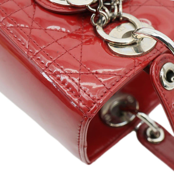 CHRISTIAN DIOR Lady Dior Medium Quilted Patent Leather Shoulder Bag Burgundy