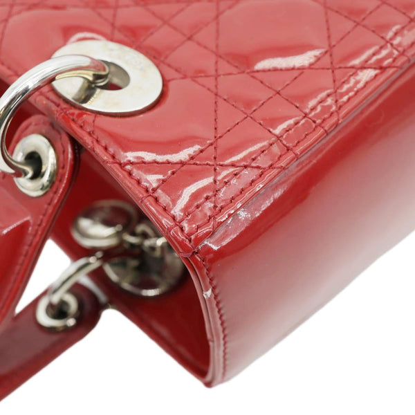 CHRISTIAN DIOR Lady Dior Medium Quilted Patent Leather Shoulder Bag Burgundy