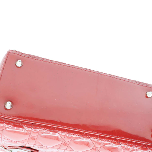 CHRISTIAN DIOR Lady Dior Medium Quilted Patent Leather Shoulder Bag Burgundy