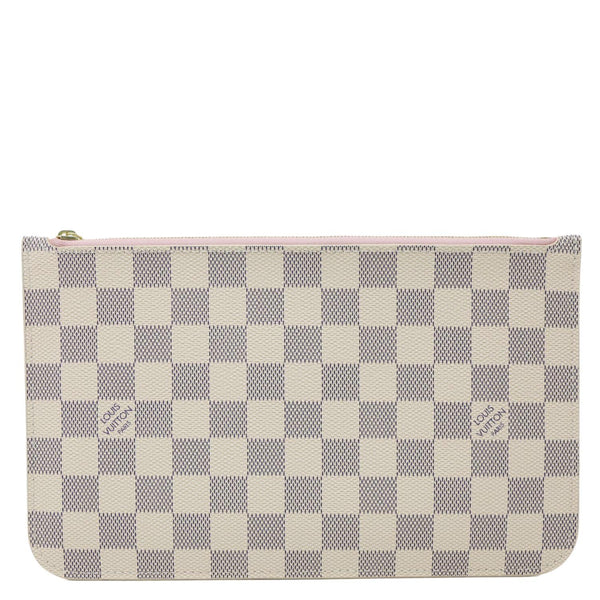 LOUIS VUITTON Neverfull MM Pochette Damier Azur Wristlet Rose Ballerine