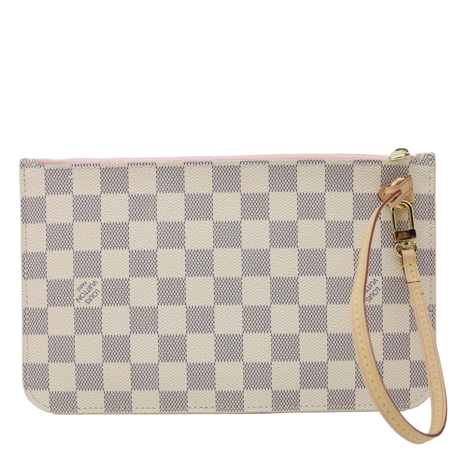 LOUIS VUITTON Neverfull MM Pochette Damier Azur Wristlet Rose Ballerine