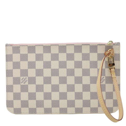 LOUIS VUITTON Neverfull MM Pochette Damier Azur Wristlet Rose Ballerine