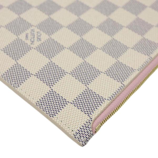 LOUIS VUITTON Neverfull MM Pochette Damier Azur Wristlet Rose Ballerine