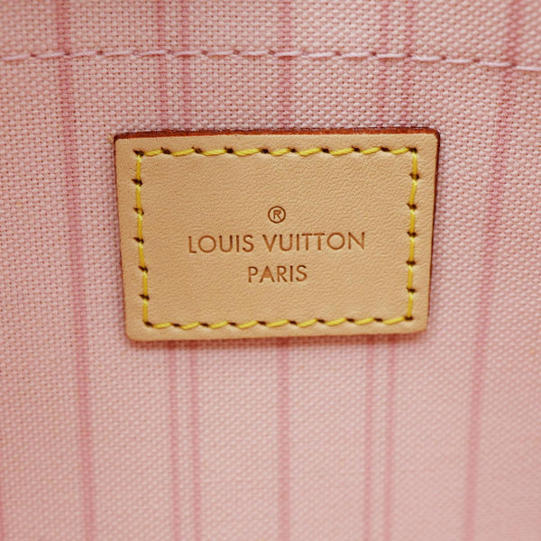 LOUIS VUITTON Neverfull MM Pochette Damier Azur Wristlet Rose Ballerine