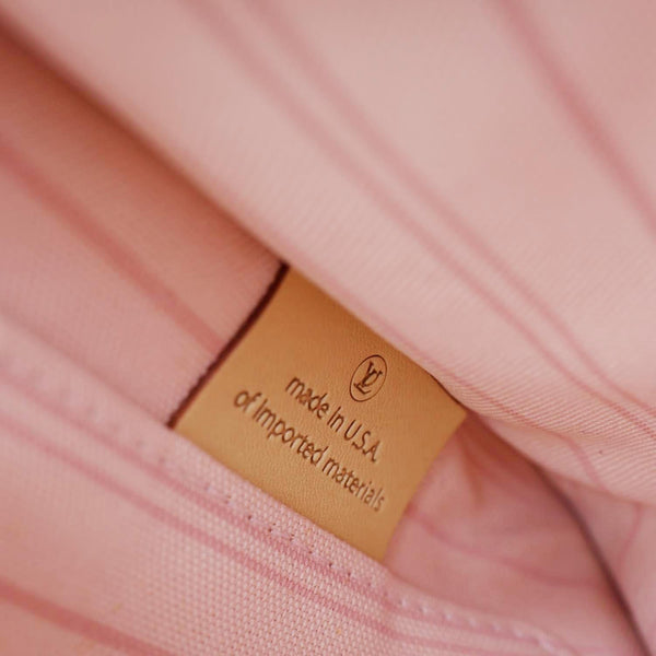 LOUIS VUITTON Neverfull MM Pochette Damier Azur Wristlet Rose Ballerine