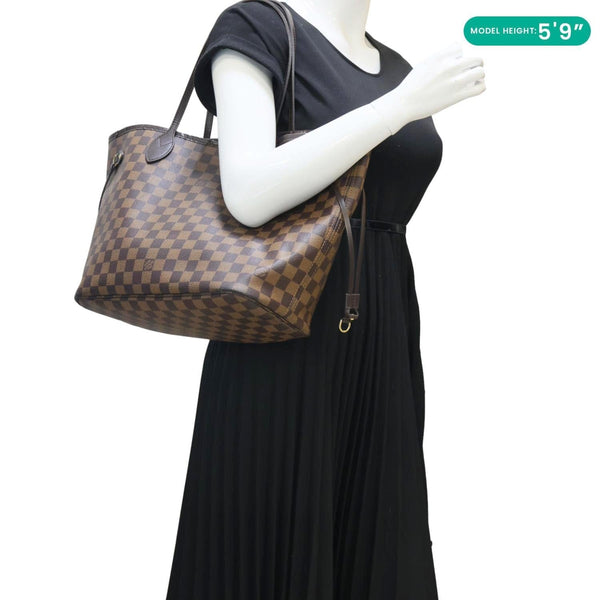 LOUIS VUITTON Neverfull MM Damier Ebene Tote Bag Brown