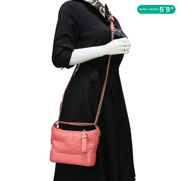 CHANEL Gabrielle Small Lambskin Leather Crossbody Bag Pink