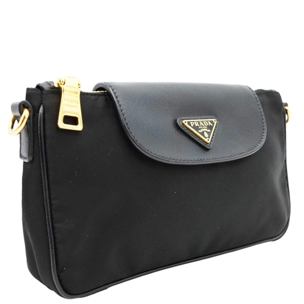 PRADA Tessuto Saffiano Chain Shoulder Bag Black