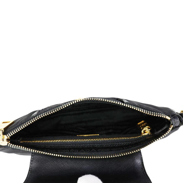 PRADA Tessuto Saffiano Chain Shoulder Bag Black
