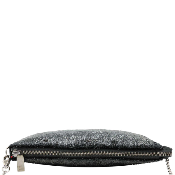 CHRISTIAN LOUBOUTIN Loubila Patent Velour Chain Clutch Black