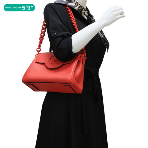 VERSACE La Medusa Leather Top Handle Shoulder Bag Red