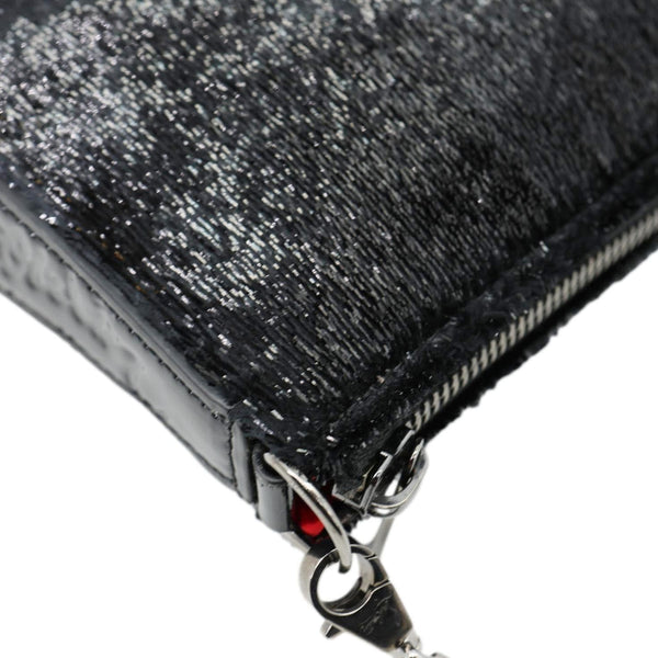 CHRISTIAN LOUBOUTIN Loubila Patent Velour Chain Clutch Black