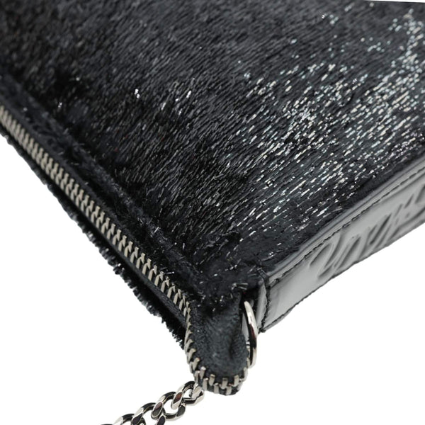 CHRISTIAN LOUBOUTIN Loubila Patent Velour Chain Clutch Black