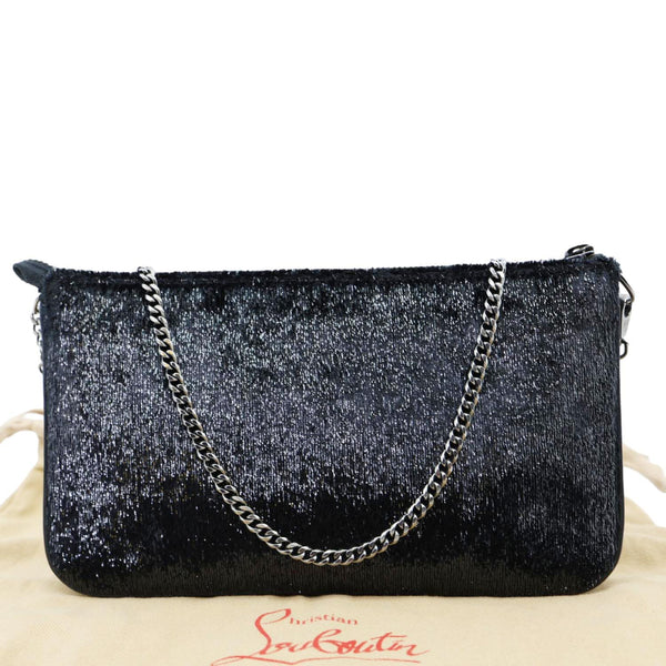 CHRISTIAN LOUBOUTIN Loubila Patent Velour Chain Clutch Black