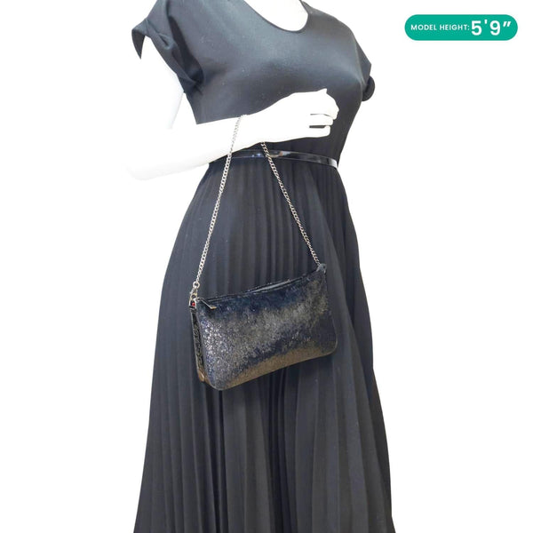 CHRISTIAN LOUBOUTIN Loubila Patent Velour Chain Clutch Black