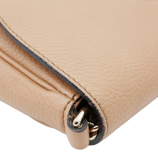 GUCCI Soho Flap Leather Chain Crossbody Bag Beige 536224