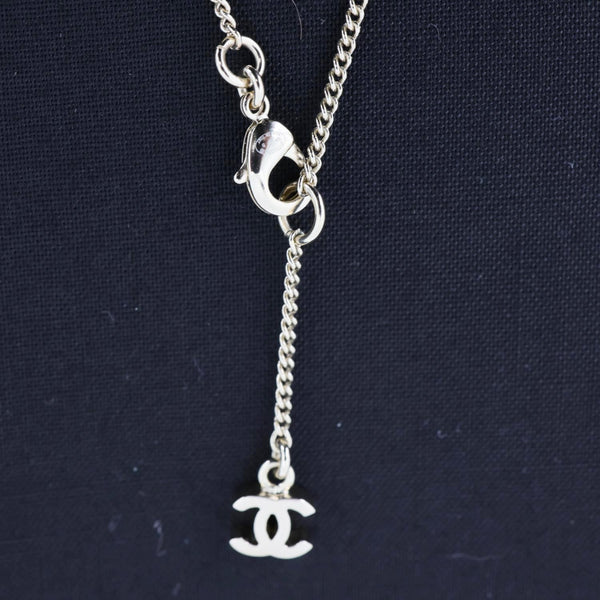 CHANEL Pave Crystal CC Logo Metal Necklace Gold