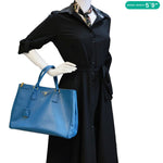 PRADA Galleria Double Zip Saffiano Leather Top Handle Satchel Bag Blue