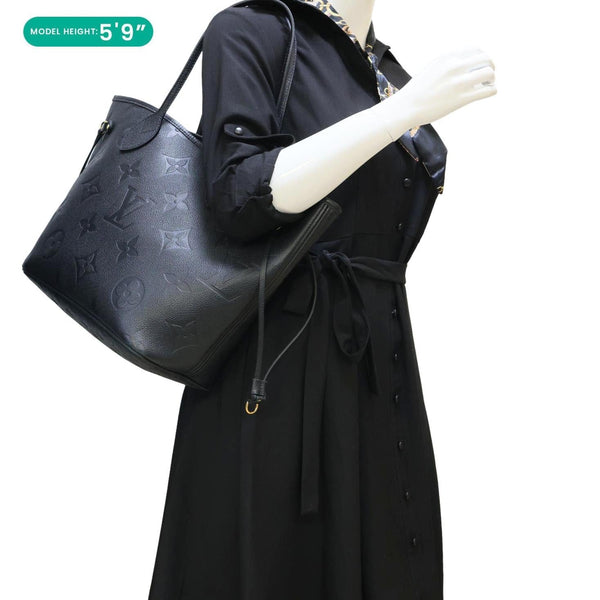 LOUIS VUITTON Neverfull MM Empreinte Leather Tote Shoulder Bag Black