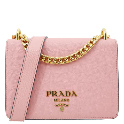 PRADA Soft Saffiano Leather Chain Crossbody Bag Pink
