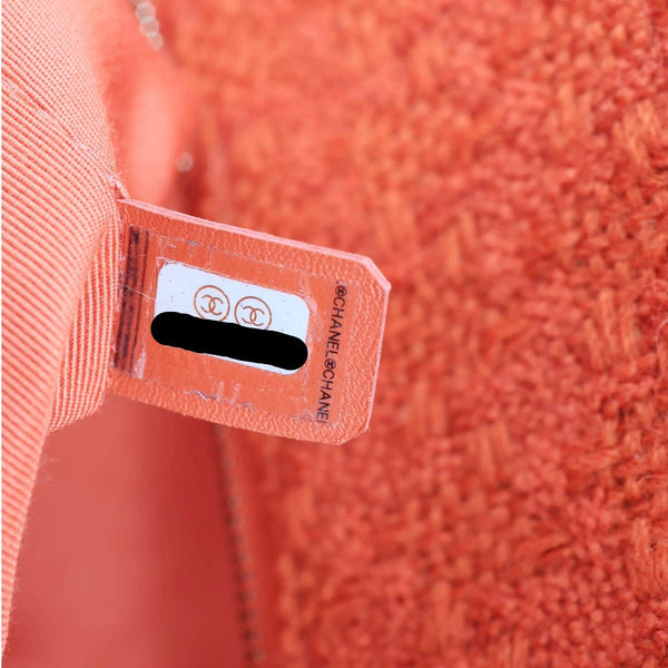 CHANEL Giant Logo Tweed Shopping Tote Bag Red