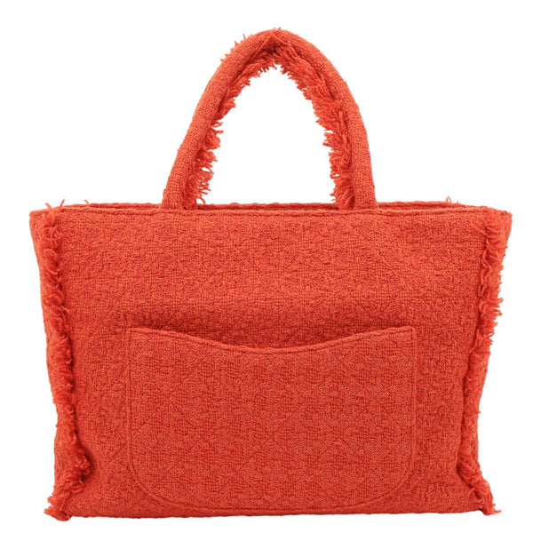 CHANEL Giant Logo Tweed Shopping Tote Bag Red