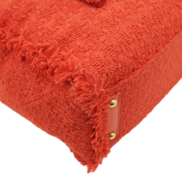 CHANEL Giant Logo Tweed Shopping Tote Bag Red
