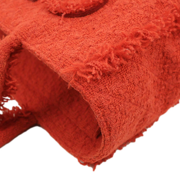 CHANEL Giant Logo Tweed Shopping Tote Bag Red