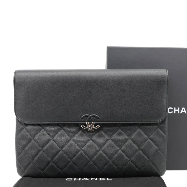 CHANEL CC Box O Case Quilted Leather Pouch Black