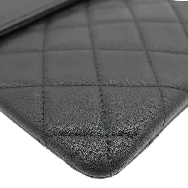 CHANEL CC Box O Case Quilted Leather Pouch Black