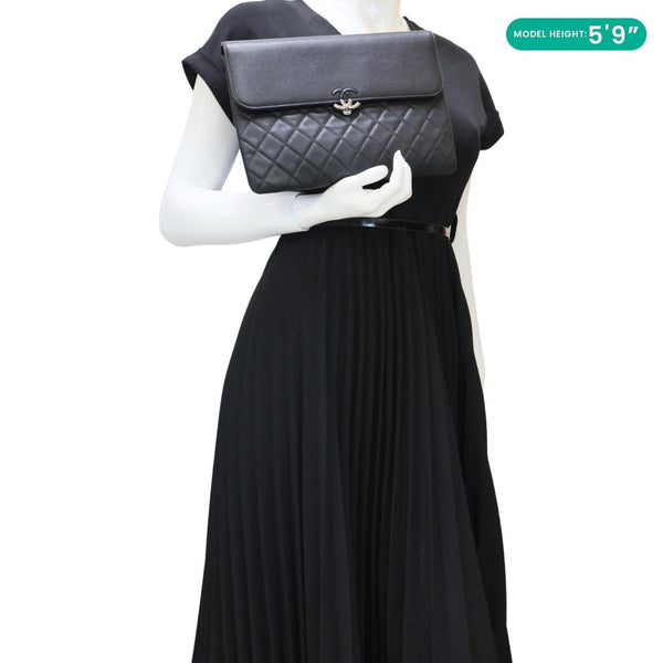 CHANEL CC Box O Case Quilted Leather Pouch Black