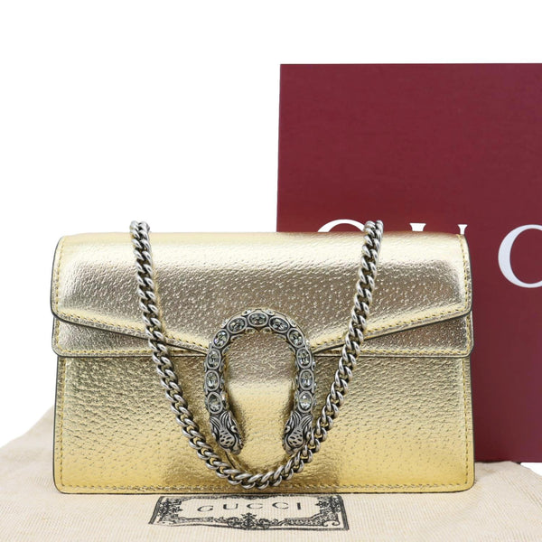 GUCCI Dionysus Super Mini Metallic Leather Crossbody Bag Gold 476432
