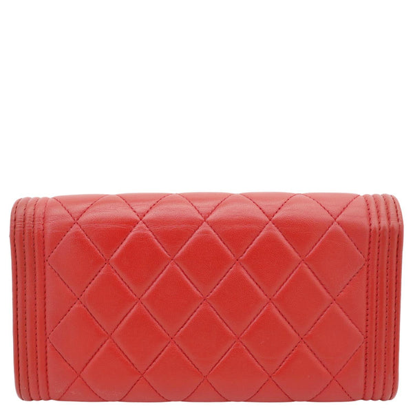 CHANEL Boy Flap Lambskin Quilted Leather Wallet Red