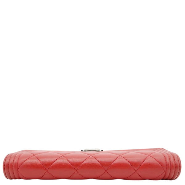 CHANEL Boy Flap Lambskin Quilted Leather Wallet Red