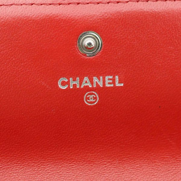 CHANEL Boy Flap Lambskin Quilted Leather Wallet Red
