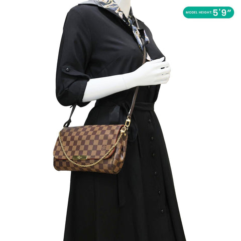 LOUIS VUITTON Favorite MM Damier Ebene Chain Shoulder Bag Brown