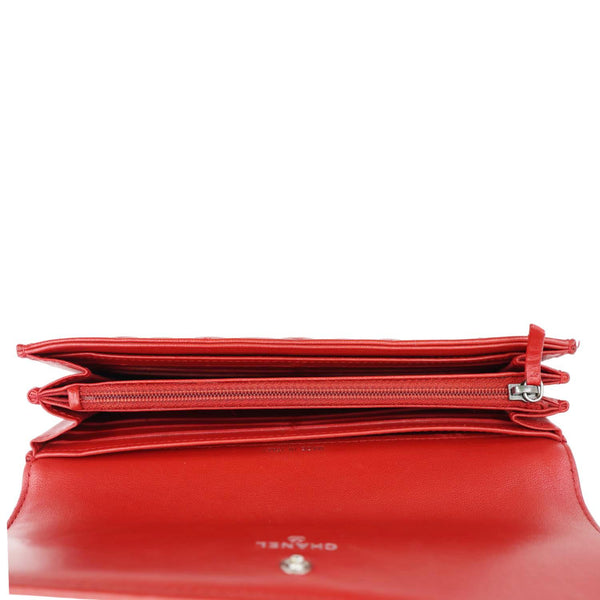 CHANEL Boy Flap Lambskin Quilted Leather Wallet Red